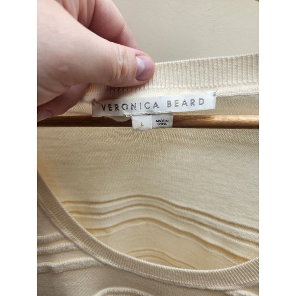 VERONICA BEARD Cream Textured Knit Long Sleeve Sweater Top‎ Size L - Picture 2 of 3